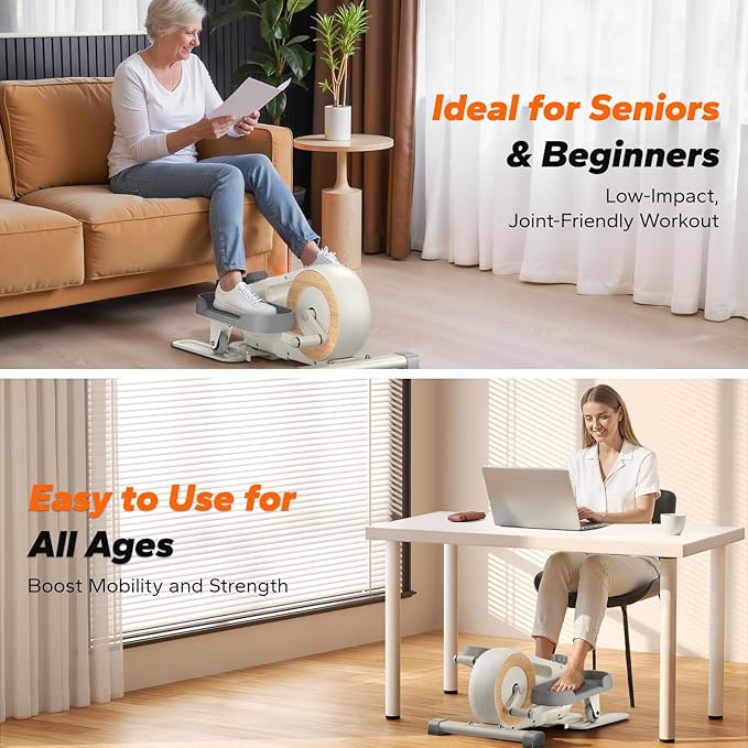 Sitting Under Desk Elliptical Machine, Leg Exerciser While Sitting for Seniors, Seated Pedal Exerciser, Quiet & Portable Pedal Exerciser with 8 Resistance Levels, Work from Home Fitness