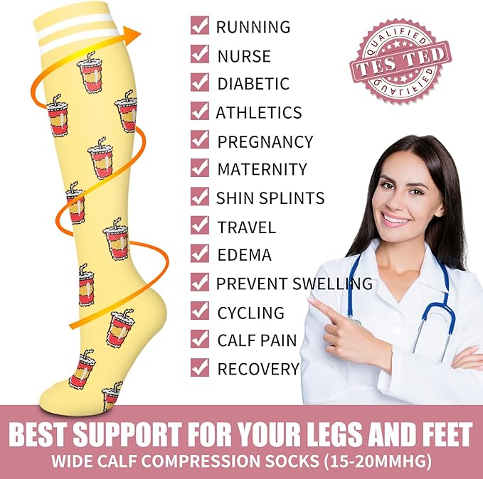 Bluemaple Compression Socks for Women & Men Circulation (6 Pairs) 15-20 mmHg is Best Support for Athletic Running Cycling