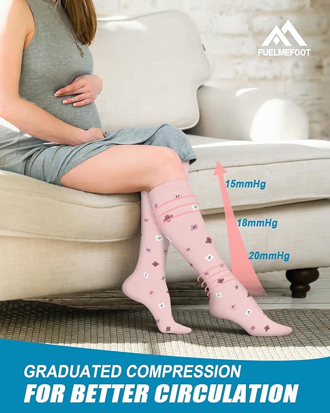 FuelMeFoot 6 Pairs Compression Socks for Women & Men 15-20mmHg Graduated Support Knee High Socks for Nurses, Travel, Athletic