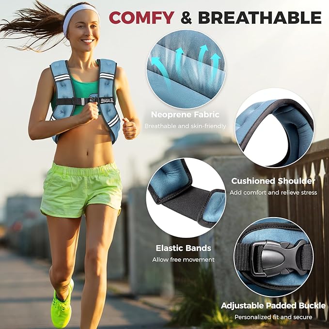 BAGAIL Weighted Vest, 5lbs/8lbs/10lbs/12lbs/15lbs/20lbs/25lbs/30lbs Weight Vest with Detachable Phone Pouch, Rucking Vest for Women, Men, Walking, Weight Loss, Training, Running