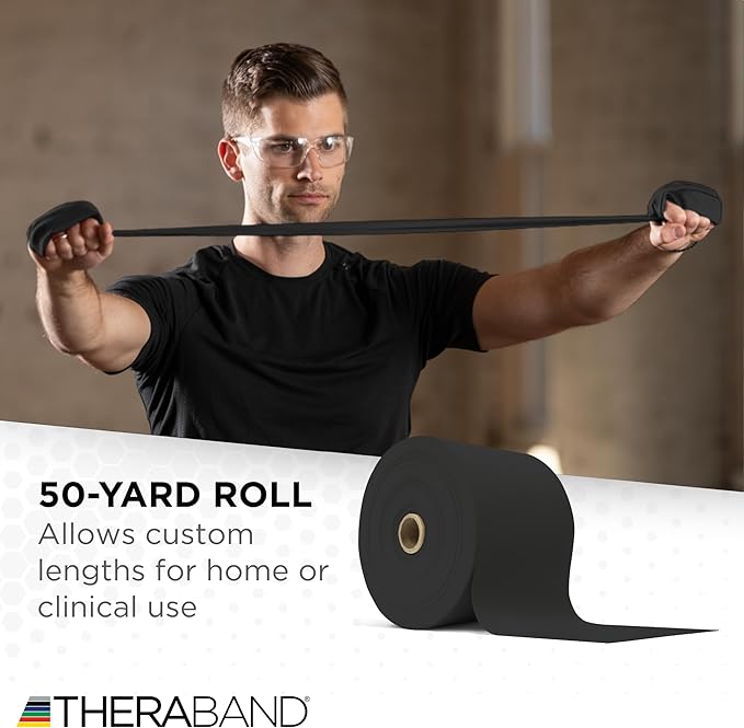 THERABAND Resistance Band, Black, Special Heavy, 50-Yard Roll, Latex Elastic Band for Exercise