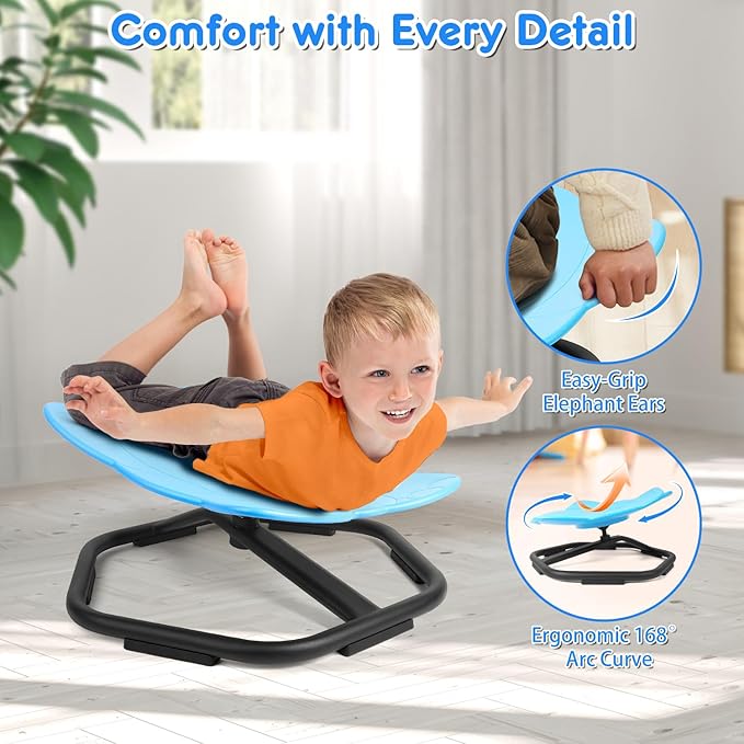 Elephant Swivel Chair for Kids, 360° Spinning Seat, Toddler Sit and Spin Wobble Chair, Sensory Balance Toys, Autism ADHD Chairs, Play Equipment Relief Motion Sickness for Boys Girls (Blue)