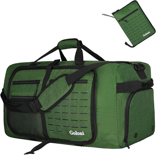 Foldable Travel Duffle Bag,Duffle Bag with Shoes Compartment and Adjustable Strap,Large Packable Travel Bags for Men Women,Waterproof Duffel Bag