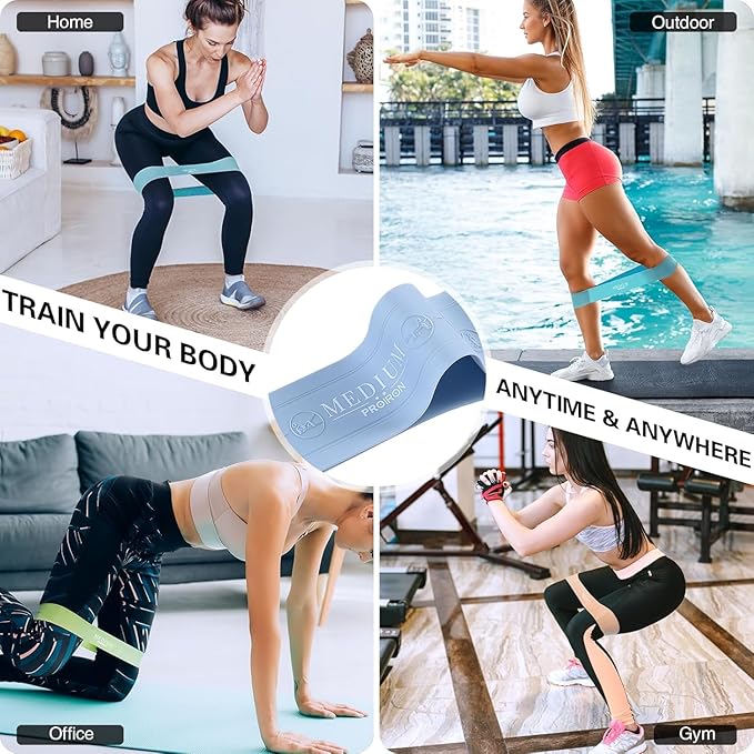 PROIRON Silicone Resistance Bands for Legs Booty Non Slip, Non-Rolling-Up Loop Bands for Exercise, Skin-Friendly Mini Bands with Postures, Resistance Loop for Women Yoga, Pilates Workouts, Set of 3