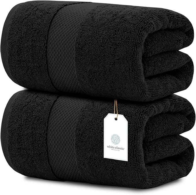 White Classic Luxury Soft Black Bath Sheet Towels - 650 GSM Cotton Luxury Bath Towels Extra Large 35x70 | Highly Absorbent and Quick Dry | Hotel Collection Extra Large Bath Towels Oversized, 2 Pack