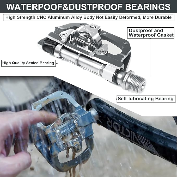 BUCKLOS SPD Pedals PD-M680 Mountain Bike Clip in SPD Flat Combo Dual Sided Pedals - Road Bike MTB Clipless Sealed Bearing Bicycle Clips Pedal Compatible with Shimano SPD Cleats (Black…