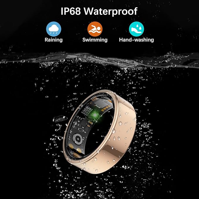 Smart Health Ring for Women Men, Fitness Tracker Ring with Heart Rate, Blood Oxygen, Sleep Tracker, Step Tracker, No Subscription Fee, IP68 Waterproof Smart Ring for iPhone & Android (Rose Gold, 11#)