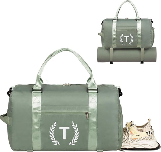 Gym Bag for Women, Personalized Duffle Bag with Shoe Compartment for Yoga & Dance with Wet Pocket and Mat Strap.