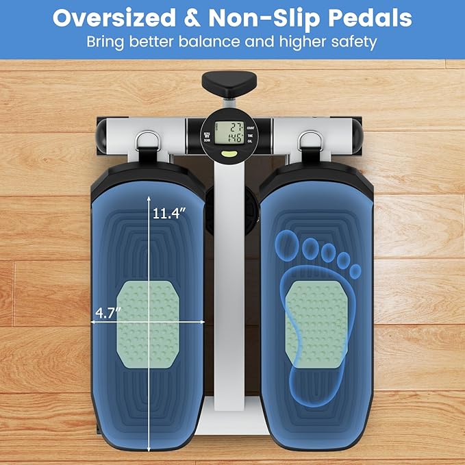 GYMAX Steppers for Exercise at Home, Hydraulic Mini Stair Stepper with Resistance Bands & LCD Monitor, Portable Under Desk Cardio Equipment Step Machine for Home Gym