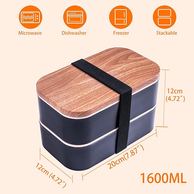 Bento Box Adult Lunch Box with Leakproof 54OZ Black