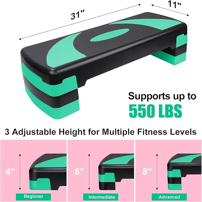 Adjustable Exercise Workout Aerobic Stepper Step Platform Trainer