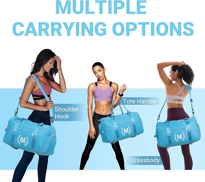 Gym Bag for Women, Personalized Duffle Bag with Shoe Compartment, Sports Bag for Yoga & Dance with Wet Pocket and Mat Strap(AquaBlue,B)
