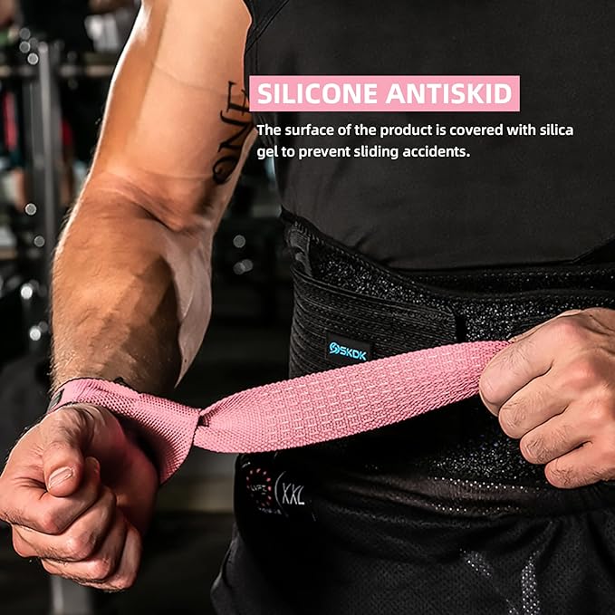 SKDK Cotton Hard Pull Wrist Lifting Straps Grips Band-Deadlift Straps with Neoprene Cushioned Wrist Padded and Anti-Skid Silicone - for Weightlifting, Bodybuilding, Xfit, Strength Training