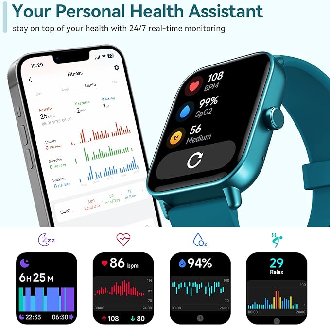 Smart Watches for Men Women Make/Answer Call, Alexa Built in, 1.8" HD Fitness Tracker with SpO2 Heart Rate/Sleep Monitor/IP68 Waterproof, Step Counter Smart Watch for iPhone/Samsung/Android