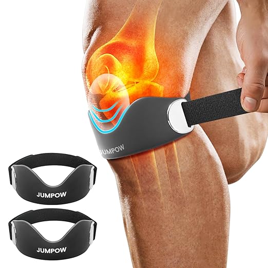 JUMPOW Silicone Patellar Tendon Support Strap - 2 Pack Adjustable Non-Slip Patella Band Stabilizer Knee Brace for Hiking, Running, Jumpers Knee, Tendonitis, Basketball, Squats, Black