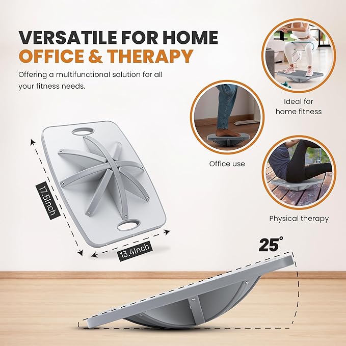 Professional Wooden Balance Board, 360 Degree Portable Wobble Board with Comfortable Surface, Standing Desk Rocker Board for Physical Therapy, Core Strength Stability Training (360 Degree-Gray)