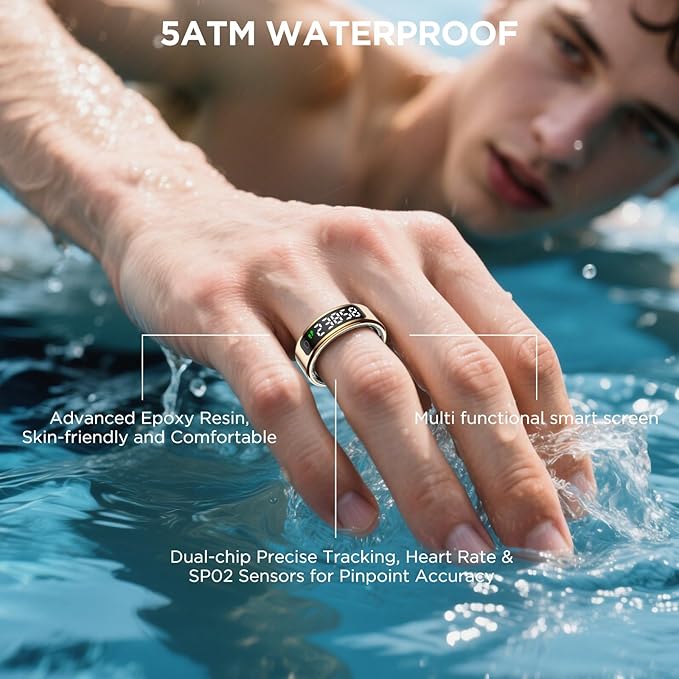 Smart Ring for Women with Display Screen, Sleep Ring for Men with Heart Rate, Fitness Tracker/Step tracker for Activity Monitoring/Steps/Calories,Wireless Charging, for iOS Android (RoseGold,8#)