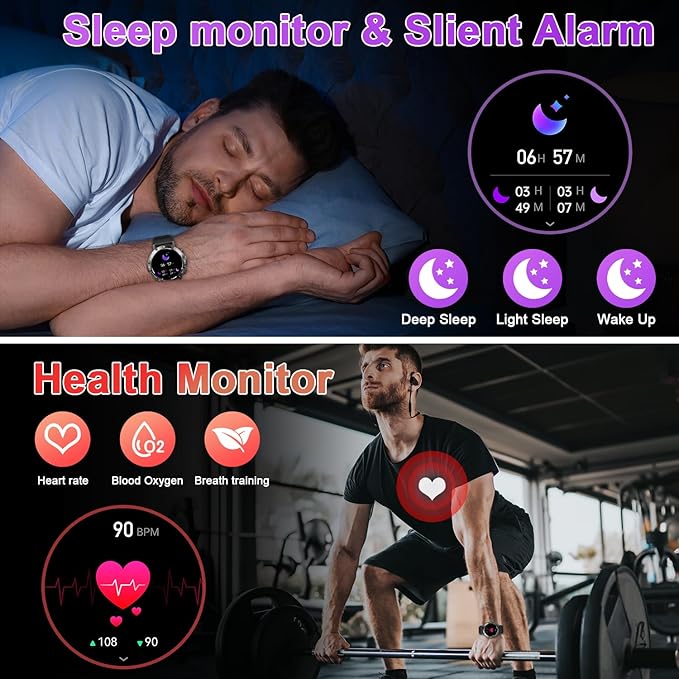 Smart Watch for Men Fitness Tracker: Bluetooth Waterproof Make Answer Call Digital Mens Watches Running Smartwatch for Android Phones iPhone Samsung Compatible Step Pedometer Sleep Heart Rate Monitor