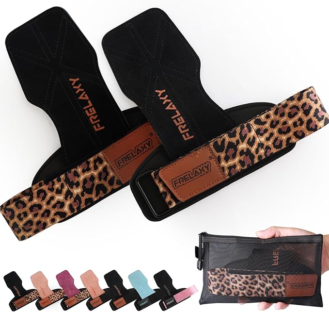 Frelaxy Lifting Wrist Straps Women and Men, Weight Lifting Grips with Cushion Wrist Loop, Double Layer Leather and Storage Pouch, Gym Workout Straps for Deadlift and Powerlifting