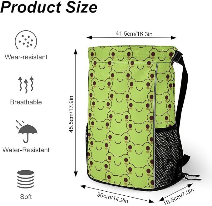 Frog Drawstring Backpack - Cute Cinch Sack, String Backpacks with Pocket for Kids Women Men Boys Girls for Gym Outdoor Sports Travel Athletic Drawstring Bag - Lightweight/Foldable