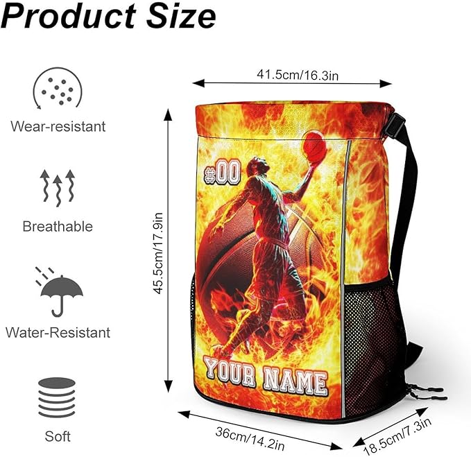 Custom Basketball Drawstring Backpack - Cool Cinch Sack, String Backpacks with Pocket for Kids Women Men Boys Girls for Gym Outdoor Sports Travel Athletic Drawstring Bag - Lightweight/Foldable