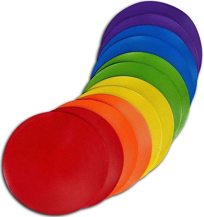 9 Inch Colored Poly Spot Marker 12 Pcs, Non-Slip Rubber Agility Markers Flat Field Cones Floor Dots for Football, Basketball Training Markers, Dance Practice and Drills with Flat Cones Points