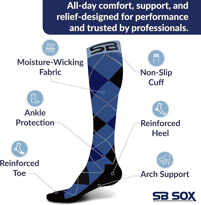SB SOX Compression Socks for Men & Women (20-30 mmHg) - Best Support Stockings for Travel, Medical, and Sports - Perfect for Everyday Wear
