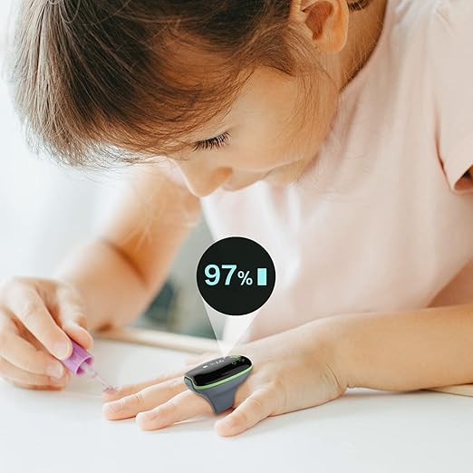 Children Pulse Oximeter KidsO2 Ring, Continuous Kids O2 Sat Monitor Finger for Oxygen with Audible Reminder, Rechargeable Pulse Ox Tracking Child's Blood Oxygen Saturation & Pulse Rate for 3~10 Years Old Kids, with App & PC Chart Report