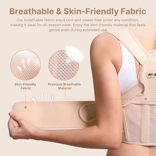 Fit Geno Posture Corrector for Women: Adjustable Lightweight Upper Back Brace for Neck Shoulder & Upper Back Pain Relief - Improve Posture Correct Hunchback Slouching Kyphosis Invisible Under Clothes (M/L Under Bust 32"-45")