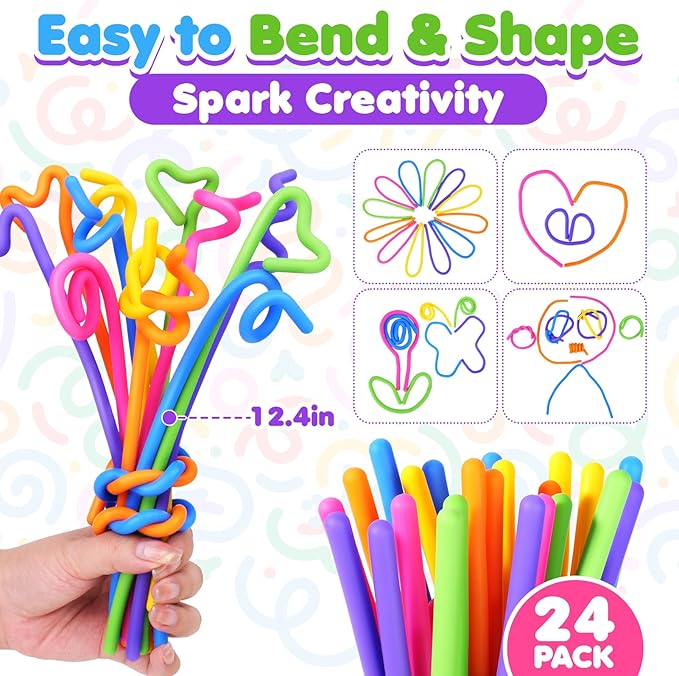 Fidget Toys Kids Sensory Sticks: 24 Pack Creative Party Favors Bulk - Calming Sensory Toys for Kids with Autism - Quiet Fidgets for Classroom Students Prizes