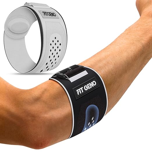 Fit Geno Elbow Brace for Tennis & Golfer's Elbow: Adjustable Elbow Strap for Tendonitis Pain Relief with Compression Pad - Support for Sports Men and Women - Forearm 10''-15.5'', 1 Pack