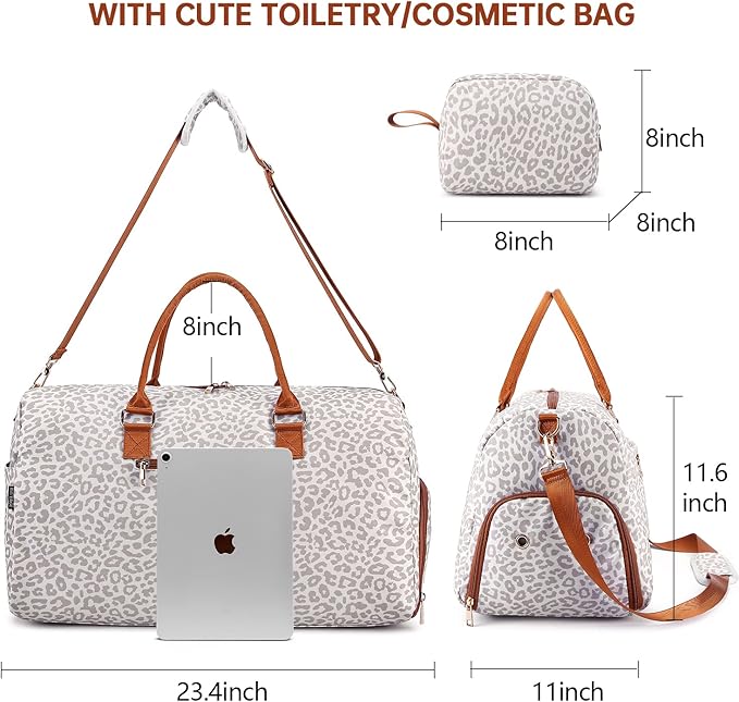 Duffle Bag for Travel, Weekender Bag with Shoe Compartment, Carry On Overnight Bag for Women with Toiletry Bag, Gym Bag with Wet Pocket, Hospital Bags for Labor and Delivery Beige