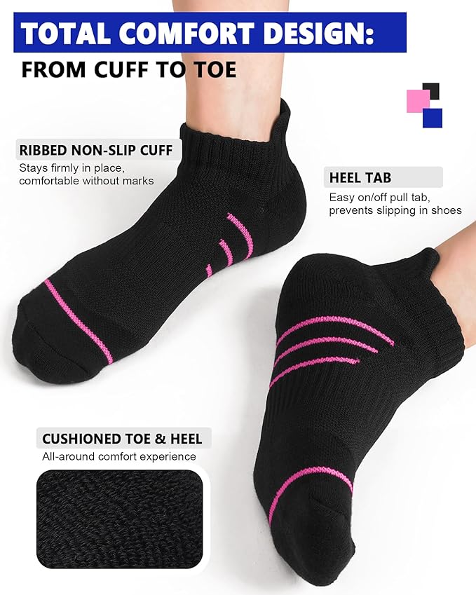 Cotton Ankle Compression Socks for Women 6 Pairs, Running Socks with Arch Support Plantar Fasciitis Athletic Sock