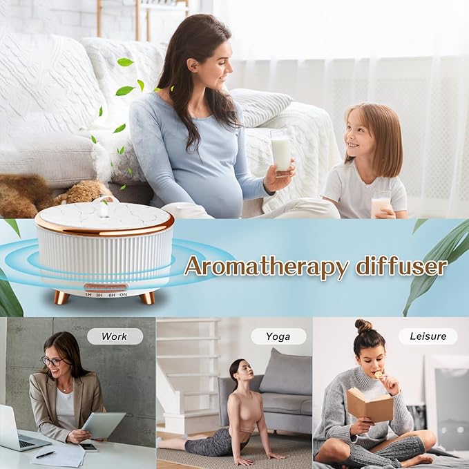 Essential Oil Diffusers for Home 500ml,Aromatherapy Diffusers for Essential Oils Large Room with 7 Colors Lights & 3 Mist Mode Waterless Auto Off,Cool Mist Humidifiers for Decor，White