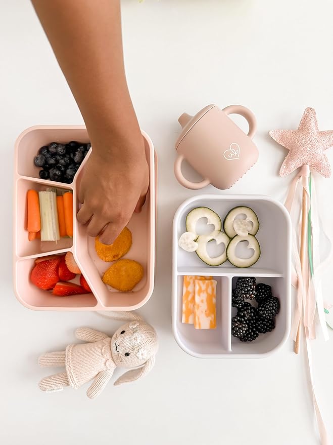 Leak Proof Bento Box Food-Grade Silicone Bento, BPA, Phthalate, Lead, & PVC Free - Bento Lunch Box for Daycare, Kids, & Adults - Leak Resistant Sets With Lids Snack Box Container (Peach 4)
