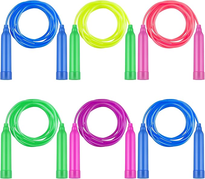 Elcoho 6 Pack Colorful Kids Jump Rope Set Adjustable Plastic Kids Jump Rope Great Party Favor Skipping Rope Outdoor Jump Ropes Great Party Favor