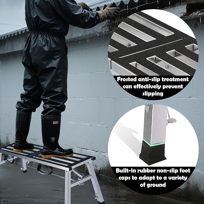 Folding Work Platform 39"(L) x12(W) Height Adjustment 19-27"(H) Portable Steel Step Ladder Stool for Home, Office, Workshop and Garage, Maximum Load 400lbs