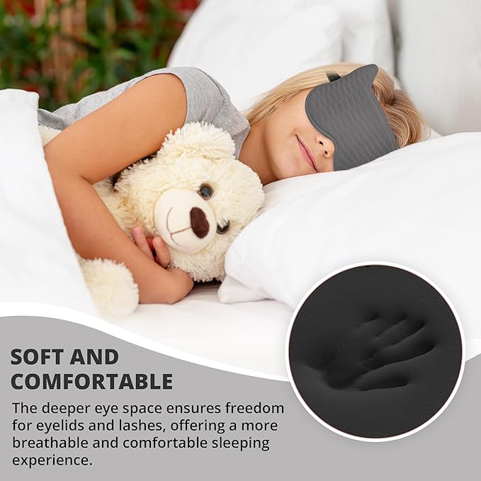 3D Kids Sleep Eye Mask: 3D Contoured Cup Sleeping Masks, Blindfold Sleep Eye Cover with Adjustable Strap, Memory Foam Lightweight Night Eyeshade for Boys Girls Teens (Gray)