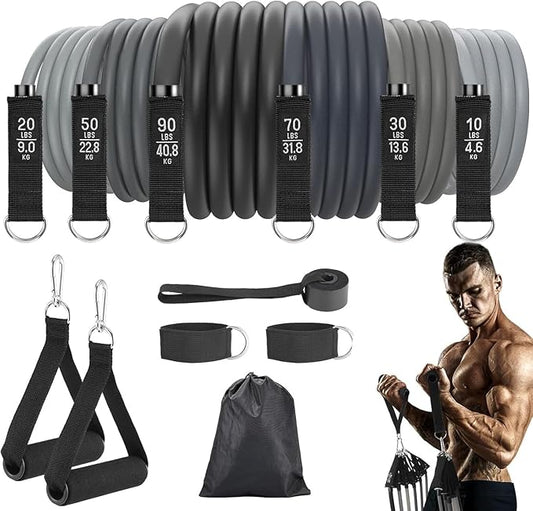 6Pcs Resistance Bands, Workout Bands 270lbs, Exercise Bands with Handles/Door Anchor/Ankle Straps/Bag/Poster for Men, Heavy Resistance Bands for Working Out at Home