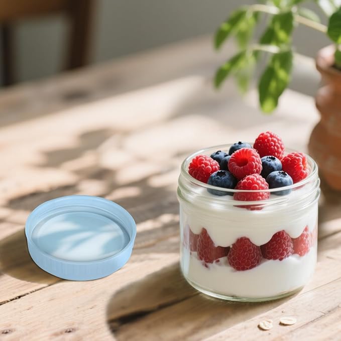 Overnight Oats Containers with Lids, 10oz Glass Jars with Lids 2 pcs, Light Blue, Wide Mouth Mason jars for Salad, Yogurt, Snacks, Meal Prep