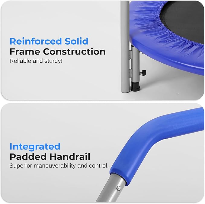 SereneLife 36/40" Foldable Mini Trampoline - Compact Fitness Trampoline for Kids Adults, Exercise Rebounder with Foam Handle, Indoor/Garden Workout Equipment, Max Load 150/220 lbs