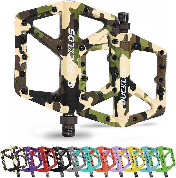 BUCKLOS Mountain Bike Pedals MTB Pedals Flat, Adult Bicycle Road Bike Large Platform Nylon Non-Slip Pedal for Gravel Bike/Hybrid Bike 9/16"