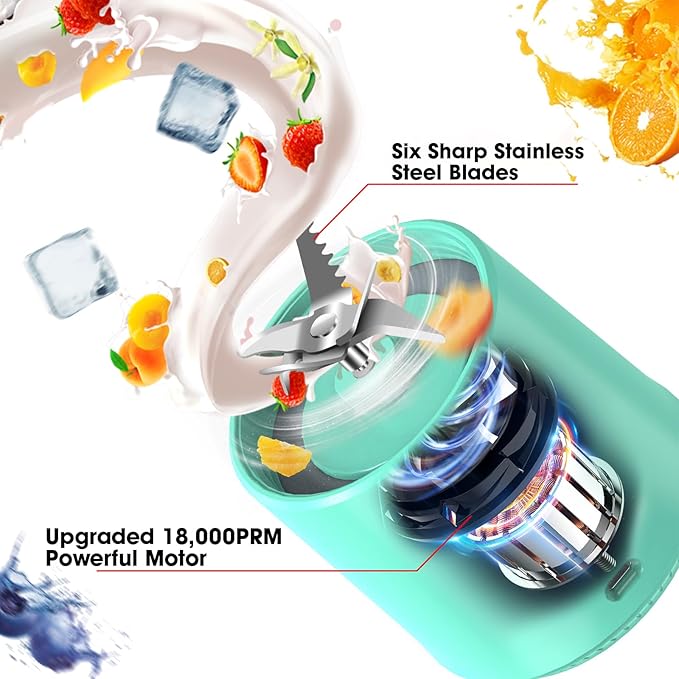 DENOKIN Portable Blender 16oz Vessel, Cordless Personal Size Small Blender for Shakes and Smoothies with 6 Blade for Kitchen, Home, Travel