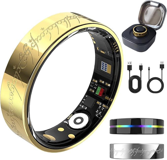 Ultra Smart Ring for Women Men,Health Fitness Tracker with Sleep/Blood Pressure/Oxygen Monitoring, Heart Rate & Activity Tracking,IP68 Waterproof, 5+Day Battery,No Subscription Fee 1-Gold 13 FRAY
