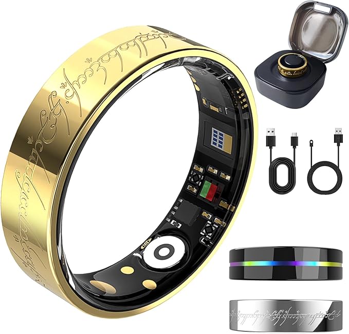 Ultra Smart Ring for Women Men,Health Fitness Tracker with Sleep/Blood Pressure/Oxygen Monitoring, Heart Rate & Activity Tracking,IP68 Waterproof, 5+Day Battery,No Subscription Fee 1-Gold 11 FRAY