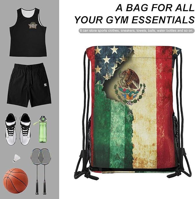 Flag Drawstring Backpack Gym Bag With Shoe Compartment String Bag Sport Beach Swimming Sackpack For Women Men