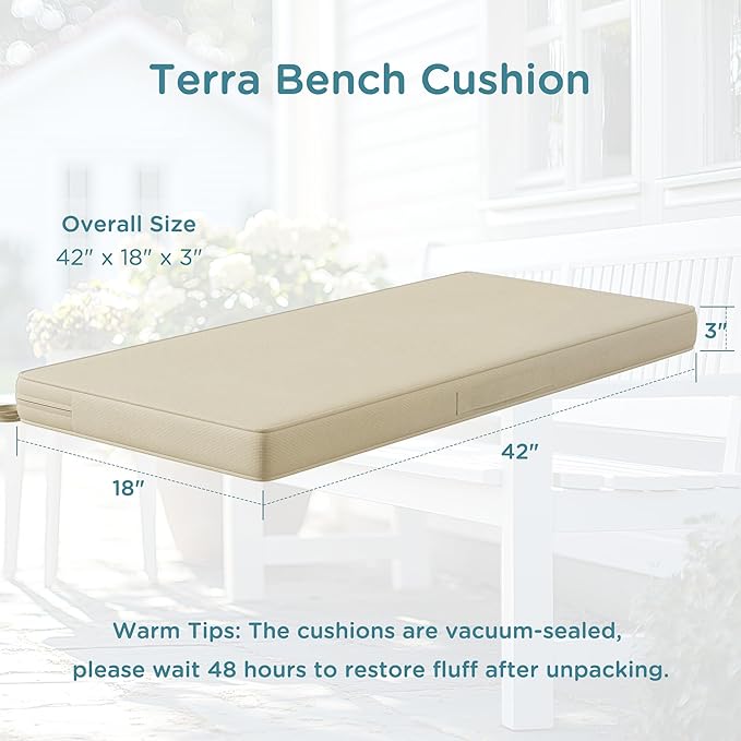 Codi Outdoor Bench Cushion 42 inch, Double Waterproof Patio Furniture Cushions Replacement for Swing, Porch, Couch, 42x18x3'', Beige