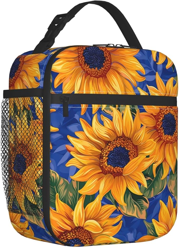 Insulated Lunch Box for Women Men, Sunflower Theme Lunch Box Reusable Portable Lunch Bag Cooler Tote Waterproof Lunch Container for Office Picnic Work Travel