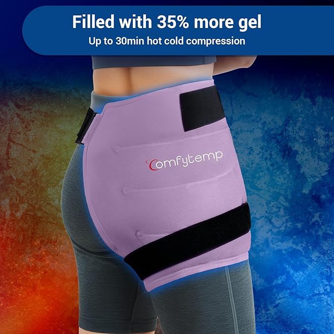 Comfytemp Hip Ice Pack Wrap for Sciatica, Hip Replacement, Fracture, Pain Relief, Reusable Gel Ice Pack for Injuries, Cold Compress Physical Therapy Recovery Gifts (S/M) Purple