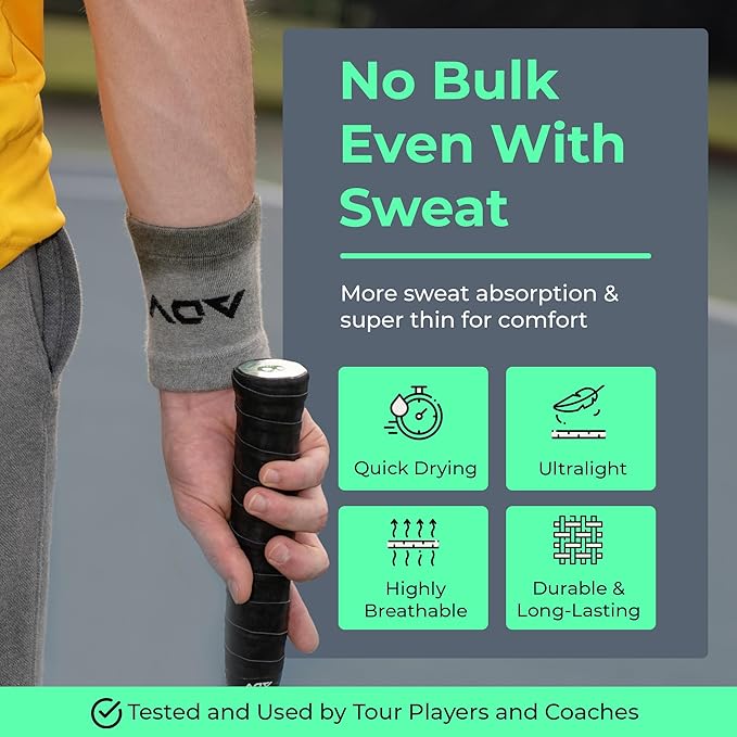 ADV Tennis Wristbands with New Age Polyester Cotton Blend - Ultra Absorbent Wrist Sweatbands - Doublewide & Slim Wrist Bands for Sweat - 4 Pack or 2 Pack